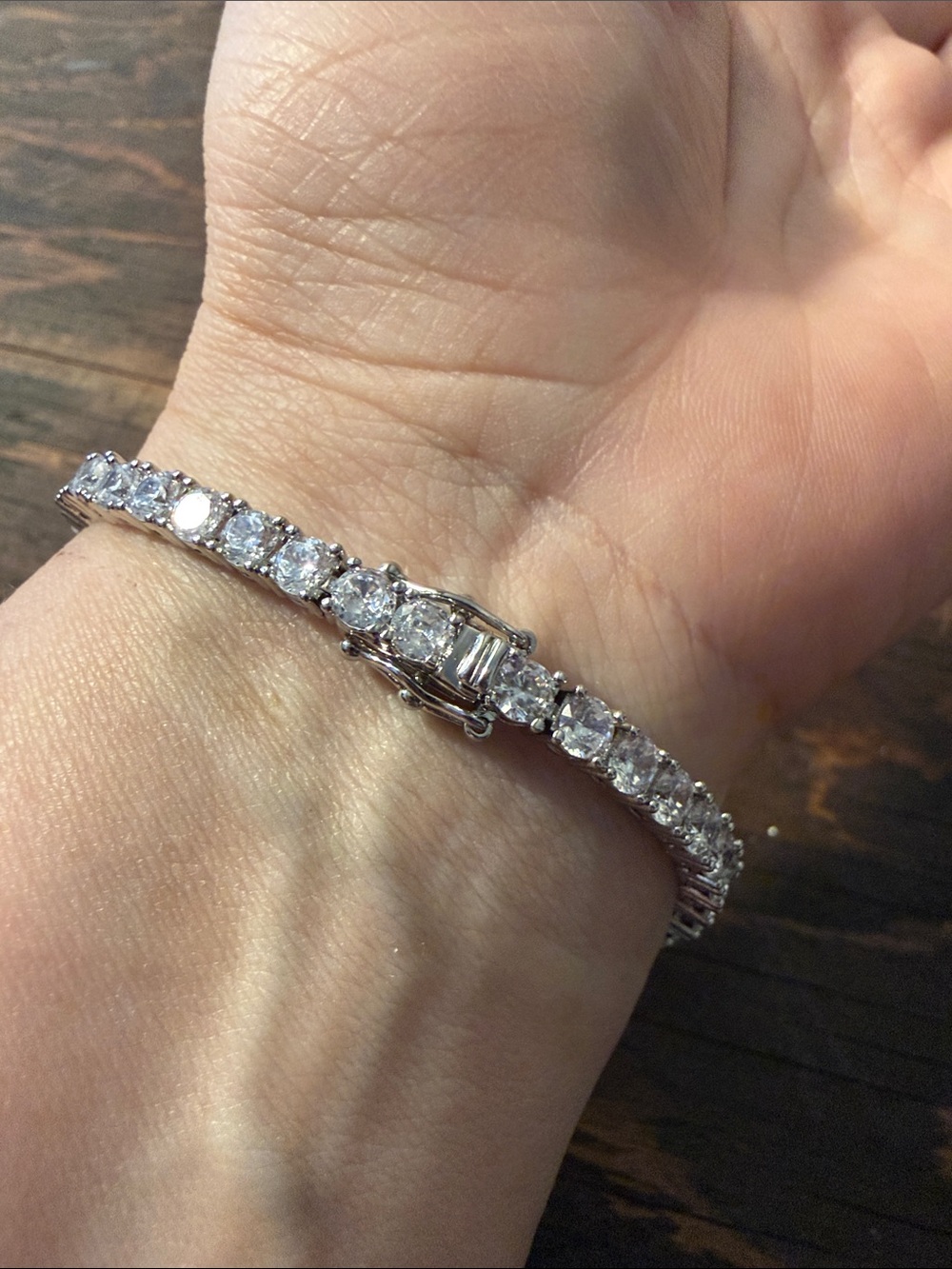 Gold Plated Sparkling Iced Out Silver Tennis Bracelet with Clear Stones 7”Unisex